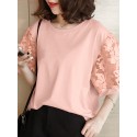 Patchwork Round Neck Half Sleeve Casual Blouse