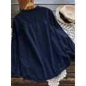 Women Casual Buttons Adjustable Sleeve Denim Blouses