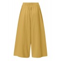 Women 100% Cotton Wide Leg Side Pockets Solid Color Ankle Length Elastic Waist Pants
