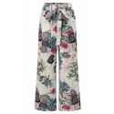 Women High Elastic Waist Floral Print Belted Side Pocket Vintage Pants