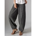 Women High Waist Button Solid Color Harem Pants with Pocket