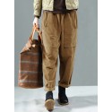 Corduroy Elastic Waist Solid Color Harem Pants