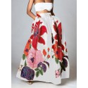 Women Floral Print Casual Elastic High Waisted Skirts With Pocket