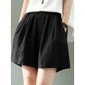 Cotton Solid Pocket Elastic Waist Casual Shorts