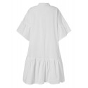 Women Petal Sleeve Irregular Ruffle Hem Pleated Button Casual Mini Dress