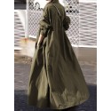 Women Solid Color Turn-down Collar Long Sleeve Button Casual Shirt Dresses
