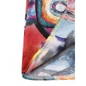 Women Retro Graffiti Print Round Neck Pleated Casual Maxi Dresses