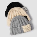 Unisex Acrylic Knitted Solid Color Striped Crochet Color-match Patch Warmth Brimless Beanie Landlord Cap Skull Cap