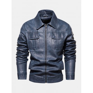 Men Zipper Lapel Poc...