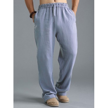 INCERUN Mens Vintage Casual Baggy Solid Color Drawstring Chinese Style Loose Pants